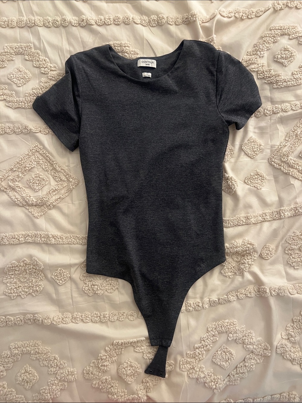 Aritzia Heather Charcoal Contour Crew Short Sleeve Bodysuit